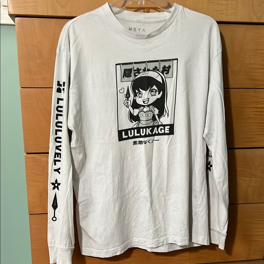 Lululuvely Lulukage White Graphic Long Sleeve Shirt Size Large by Meta